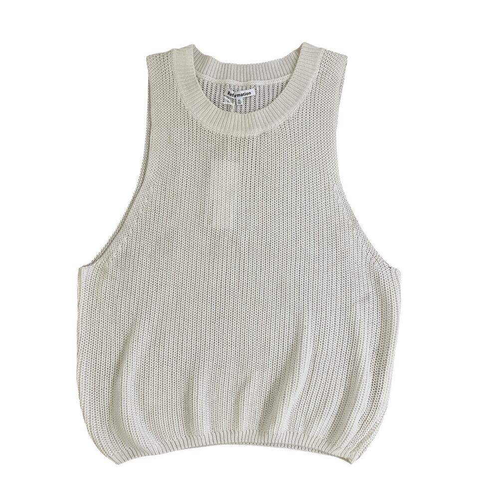 Reformation Lilac Sleeveless Knit Linen Blend Tank Top Size XL Ivory Cropped